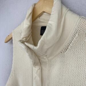 EILEEN FISHER Sweater Vest M Organic Cotton Chunky Full Zip Mock Neck Off White